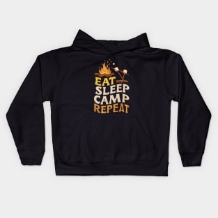 Eat Sleep Camp Repeat. Vintage Camping Kids Hoodie